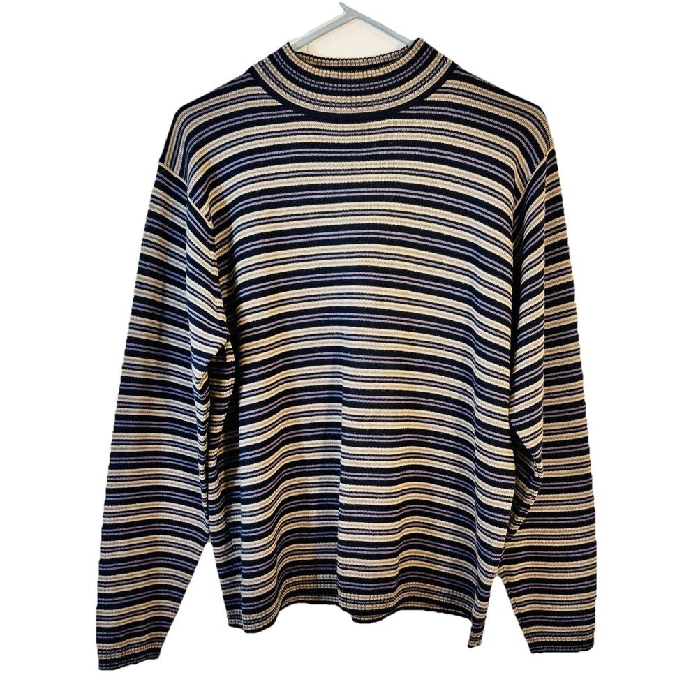 Pendleton Vintage Wool Mock Neck Sweater Striped Size 2X Navy & Tan